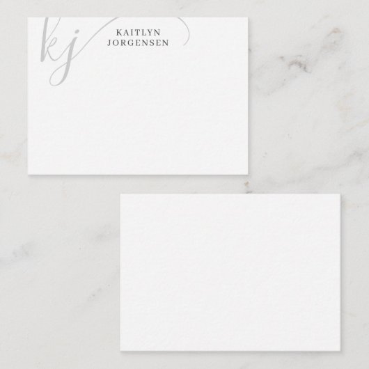 Moderne Monogram Elegant Script Initials Gray Mitteilungskarte (Vorne/Hinten)
