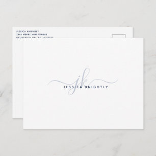 Moderne Monogram Elegant Script Initials Navy Blue Postkarte