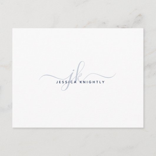 Moderne Monogram Elegant Script Initials Navy Blue Postkarte (Vorderseite)