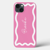 Moderne Monogram Elegant Script Pink Wave Edge Case-Mate iPhone Hülle (Rückseite)