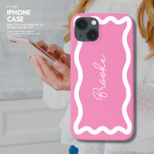 Moderne Monogram Elegant Script Pink Wave Edge Case-Mate iPhone Hülle