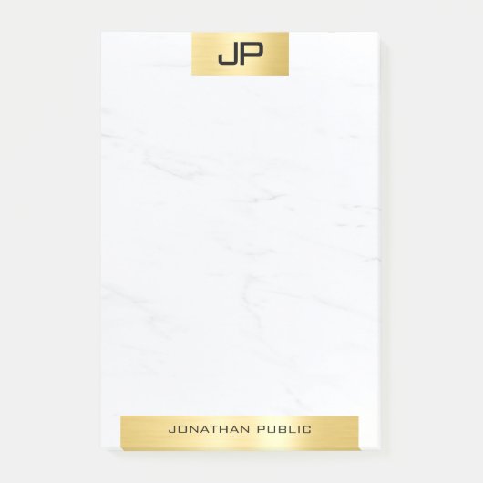 Moderne Monogram-Elegante Gold-Marmorvorlage Post-it Klebezettel (Vorderseite)
