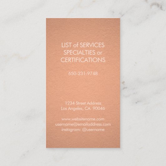 Moderne Monogram-Elegante Kupfer-Imitate zeichnen Visitenkarte (Rückseite)