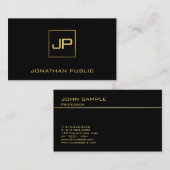 Moderne Monogram-Elegante Schwarze Gold-Vorlage Visitenkarte (Vorne/Hinten)