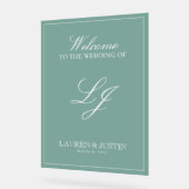 Moderne Monogram Emerald Green Script Willkommen Acrylschild (Winkel)