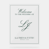 Moderne Monogram Emerald Green Script Willkommen Acrylschild (Vorderseite)