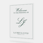 Moderne Monogram Emerald Green Script Willkommen Acrylschild (Winkel)