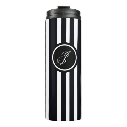 Moderne Monogram, erste Schwarz-Weiß Stripte Kunst Thermosbecher (Vorderseite)