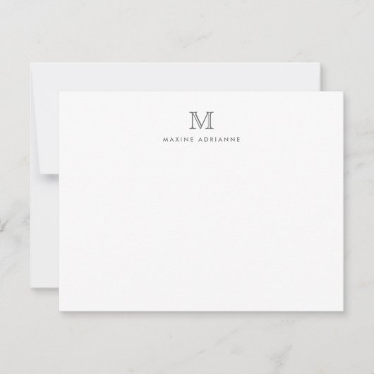 Moderne Monogram, erste Silver Gray Note Card Einladung (Vorderseite)