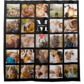 Moderne Monogram Familie Foto Collage Chic Black Duschvorhang (Vorderseite)