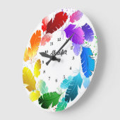 Moderne monogram farbige Federn Stilvoll Große Wanduhr (Winkel)