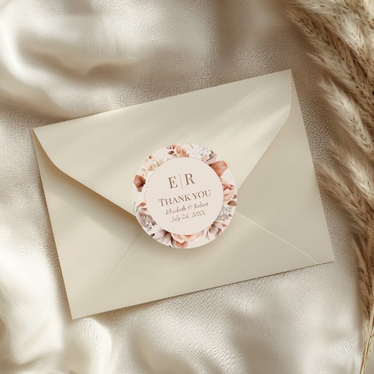 Moderne Monogram Floral Wedding Vielen Dank Runder Aufkleber