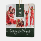Moderne Monogram Foto Collage Happy Holiday Green Keramikornament (Links)