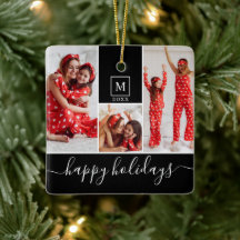 Moderne Monogram Foto Collage Happy Holiday