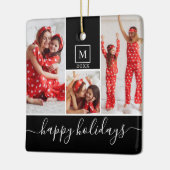 Moderne Monogram Foto Collage Happy Holiday Keramikornament (Links)