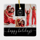 Moderne Monogram Foto Collage Happy Holiday Keramikornament (Vorderseite)