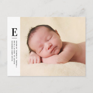 Moderne Monogram Foto Geburtsankündigung Postkarte