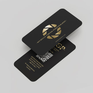 Moderne Monogram Fotograf Black Gold Lens Visitenkarte