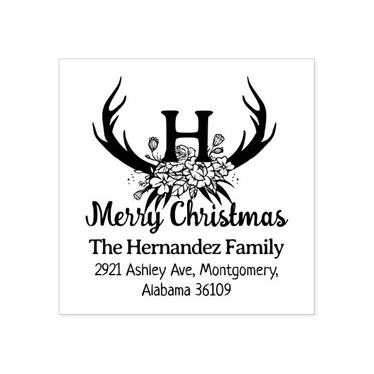 Moderne Monogram Frohe Weihnachtsblume Hirsch Gummistempel (Prägung)