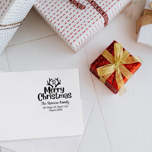 Moderne Monogram Frohe Weihnachtsfamilie Gummistempel