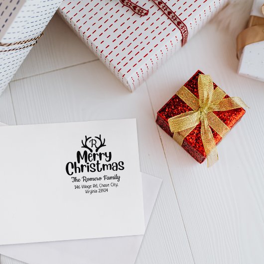 Moderne Monogram Frohe Weihnachtsfamilie Gummistempel