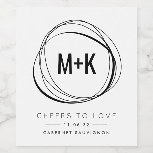 Moderne Monogram Gastgeschenk Hochzeit Weinetikett (Einzelnes Label)