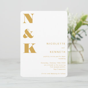 Moderne Monogram, gelb, weiß, fett elegant Hochzei Einladung