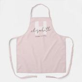 Moderne Monogram Girly Script Blush Pink Initial Schürze (Vorderseite)