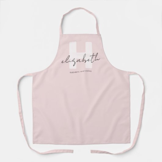 Moderne Monogram Girly Script Blush Pink Initial Schürze (Vorderseite)
