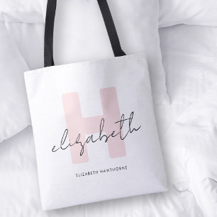 Moderne Monogram Girly Script Blush Pink Initial Tasche