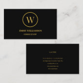 Moderne Monogram Gold Black Business Card Visitenkarte (Vorne/Hinten)