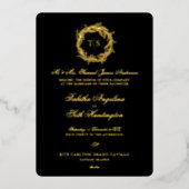 Moderne Monogram Gold Black Wedding Folieneinladung (Vorderseite)