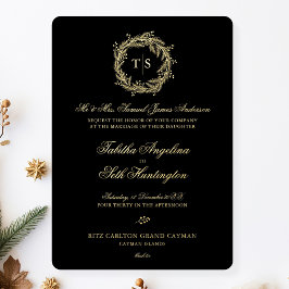 Moderne Monogram Gold Black Wedding Folieneinladung