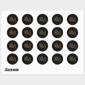 Moderne Monogram Gold Script Black Elegante Hochze Runder Aufkleber (Blatt)