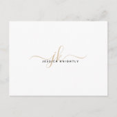 Moderne Monogram Gold Script Initials Minimalistis Postkarte (Vorderseite)