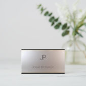 Moderne Monogram Gold Silver Template Luxus Seide Visitenkarte (Stehend Vorderseite)