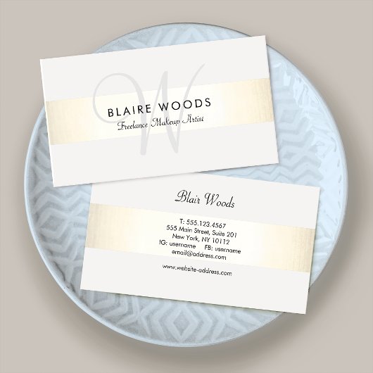 Moderne Monogram Gold White Strip Business Card Visitenkarte
