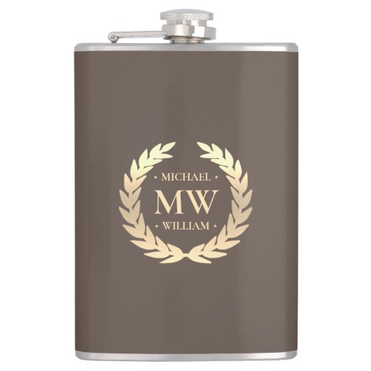 Moderne Monogram Golfer Name Initials Brown Gold Flachmann (Vorderseite)