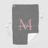 Moderne Monogram Graue Blush Pink Girly Chic Scrip Golfhandtuch (Insitu)