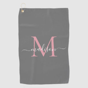 Moderne Monogram Graue Blush Pink Girly Chic Scrip Golfhandtuch