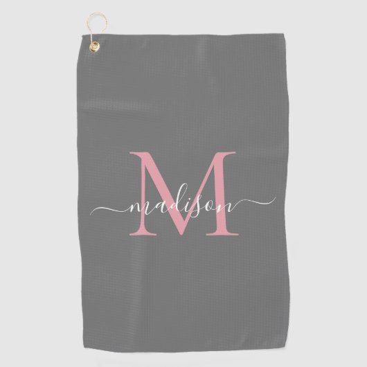 Moderne Monogram Graue Blush Pink Girly Chic Scrip Golfhandtuch (Vorderseite)