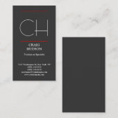 Moderne Monogram Graue White Red Business Card Visitenkarte (Vorne/Hinten)
