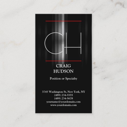 Moderne Monogram Graue White Red Business Card Visitenkarte (Vorderseite)