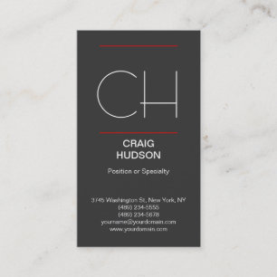 Moderne Monogram Graue White Red Business Card Visitenkarte