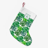 Moderne Monogram Green Botanical Palm Blätter Kleiner Weihnachtsstrumpf (Vorderansicht (hängend))