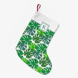 Moderne Monogram Green Botanical Palm Blätter Kleiner Weihnachtsstrumpf