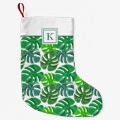 Moderne Monogram Green Botanical Palm Blätter Kleiner Weihnachtsstrumpf (Vorderseite)