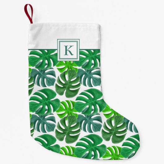 Moderne Monogram Green Botanical Palm Blätter Kleiner Weihnachtsstrumpf (Vorderseite)