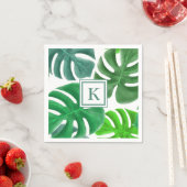 Moderne Monogram Green Botanical Palm Blätter Serviette (Beispiel)