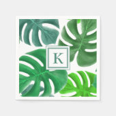 Moderne Monogram Green Botanical Palm Blätter Serviette (Vorderseite)